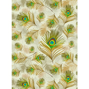 Mor Pankh on Ivory blind pattern in white, green, brown and yellow, full design view